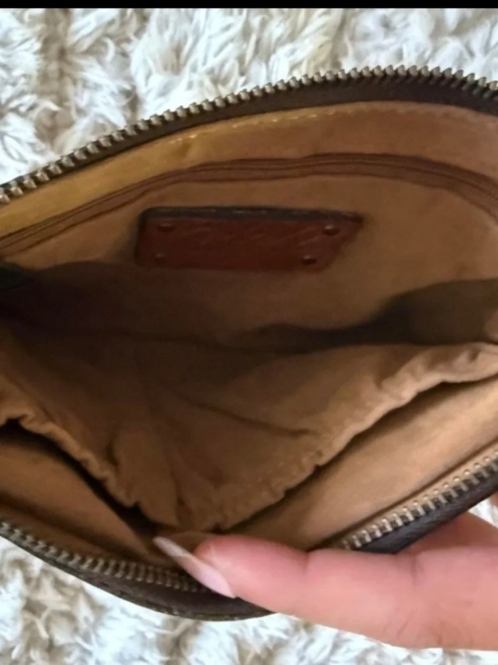 Leather Map-Print Zip Wallet in Tan